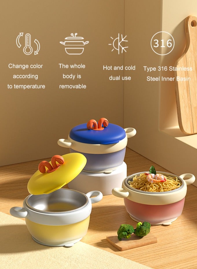 RAKAY Temperature-Sensitive Stainless Steel Baby Bowl Set, Water Filled And Insulated, Drop And Scald Resistant, Fork And Spoon Included,Orange - Image 2