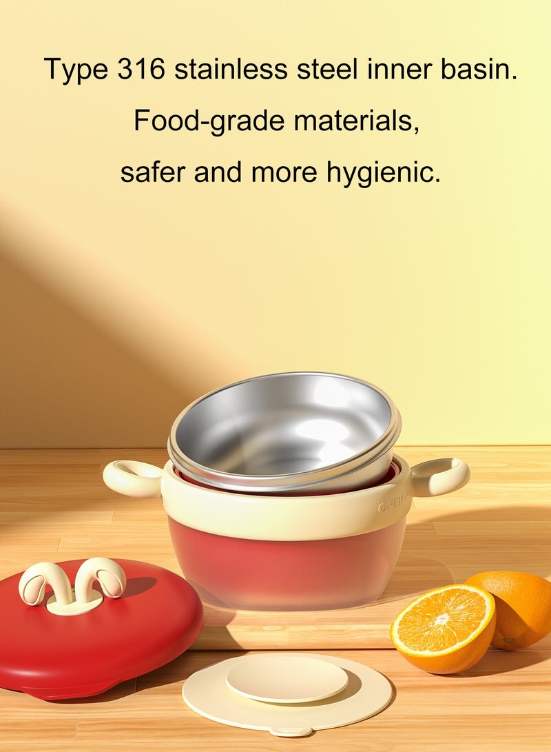 RAKAY Temperature-Sensitive Stainless Steel Baby Bowl Set, Water Filled And Insulated, Drop And Scald Resistant, Fork And Spoon Included,Orange - Image 5