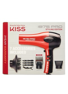 KISS KISS 1875 Watt Pro Tourmaline Ceramic Hair Dryer, Styling Edition, 3 Heat Settings, 2 Speed Settings, Cool Shot Button, 7 Blow Dryer Accessories Included - Red  - Image 4