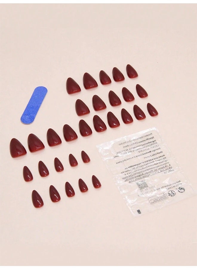 قِيرّا 30 قطعة أظافر صناعية مضغوطة بلون أحمر أنيق، للاستخدام اليومي للنساء، إضافر اصطناعية موحدة اللون، إكسسوارات تجميل الأظافر - Image 2