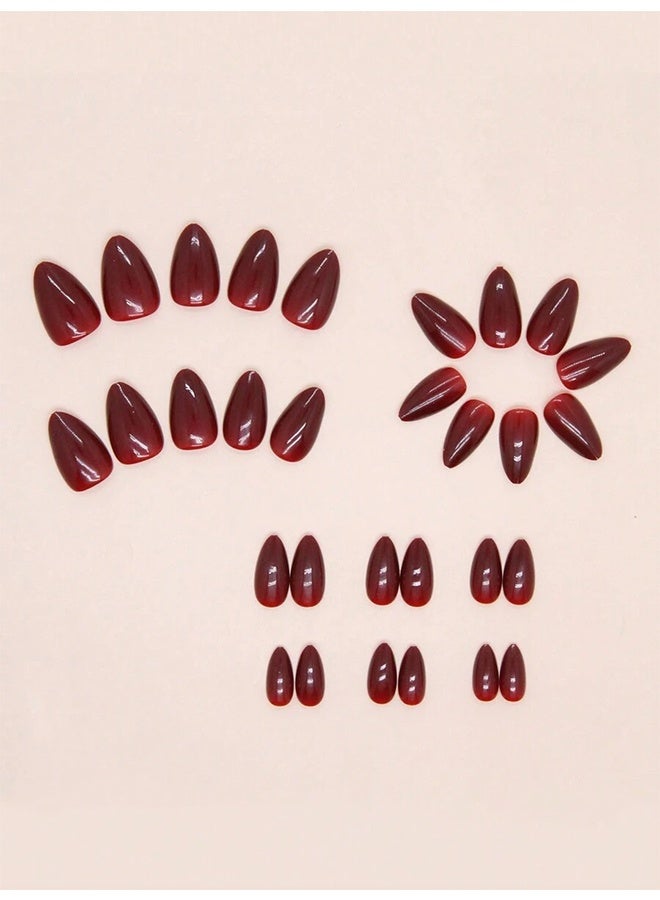 قِيرّا 30 قطعة أظافر صناعية مضغوطة بلون أحمر أنيق، للاستخدام اليومي للنساء، إضافر اصطناعية موحدة اللون، إكسسوارات تجميل الأظافر - Image 3