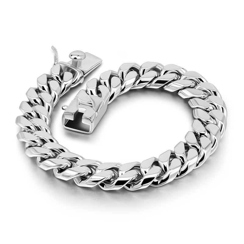 Dankadi Fashion 925 Sterling Silver Solid Miami Cuban Link Chain Bracelet 8MM-12MM-14MM Curb Cuban Solid Thick Big Link Bracelet For Men 7-10 Inch Jewelry Gift (12MM 8.5 inch) - Image 1