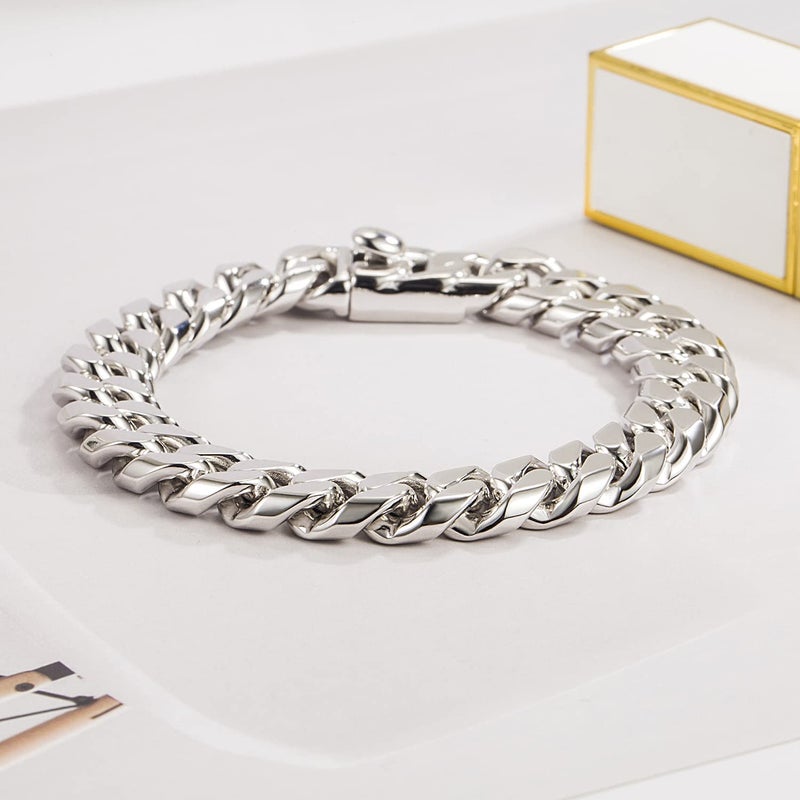 Dankadi Fashion 925 Sterling Silver Solid Miami Cuban Link Chain Bracelet 8MM-12MM-14MM Curb Cuban Solid Thick Big Link Bracelet For Men 7-10 Inch Jewelry Gift (12MM 8.5 inch) - Image 3