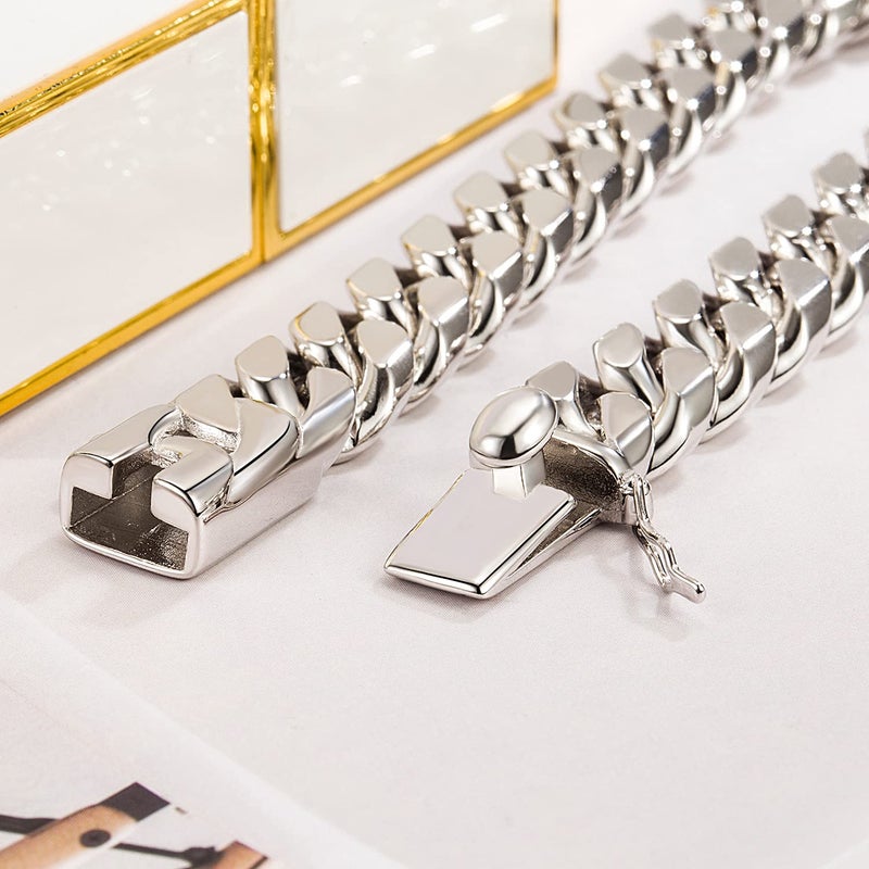 Dankadi Fashion 925 Sterling Silver Solid Miami Cuban Link Chain Bracelet 8MM-12MM-14MM Curb Cuban Solid Thick Big Link Bracelet For Men 7-10 Inch Jewelry Gift (12MM 8.5 inch) - Image 5