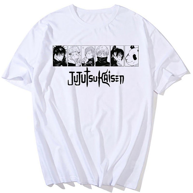 Popular Anime mantra back battle five Wu peripheral T-shirt European and American street hip hop casual round neck short sleeve top 31153-2-T01-BAI 