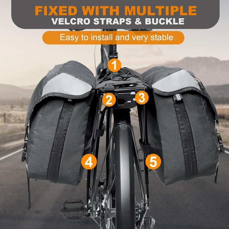 NDakter Bike Panniers, 35L Waterproof Panniers Bike Saddle Bags for Rear Rack, Expandable Double Bicycle Trunk Bag with Reflective Strips,E-bike Accessories for Commute and Mountain Cycling Travel - Image 5