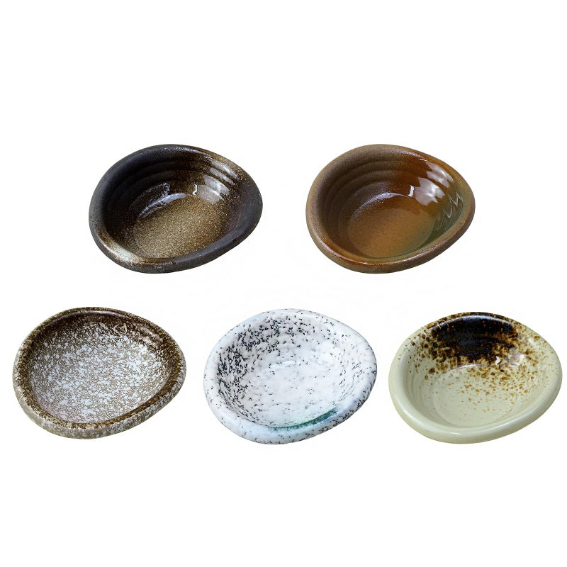 Colias Wing Colias Wing 35 Inch Retro Style Brown Stylish Design Multipurpose Porcelain Side Dish Bowl Seasoning Dishes Soy Dipping Sauce DishesSet of 5 