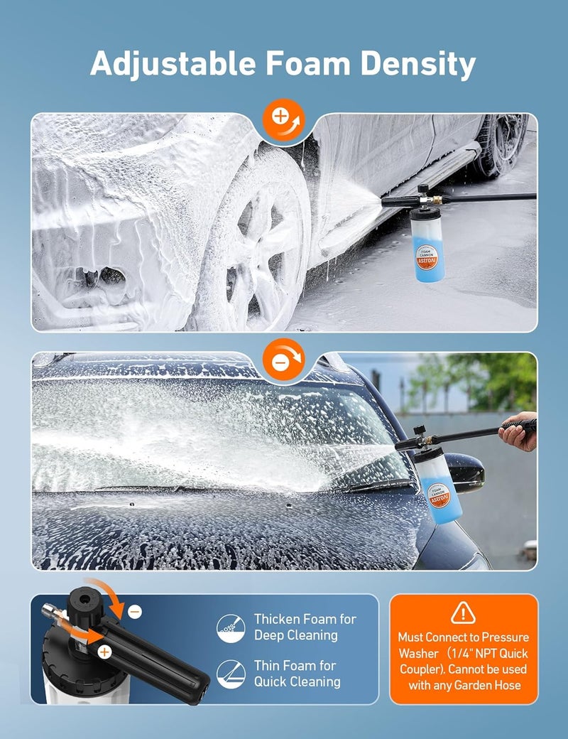 أسترواي أسترو إيه آي مدفع رغوة واسع الرقبة من الألومنيوم، مع قابس موصل سريع 1/4 بوصة لغسالة الضغط، سعة 1 لتر - Image 2