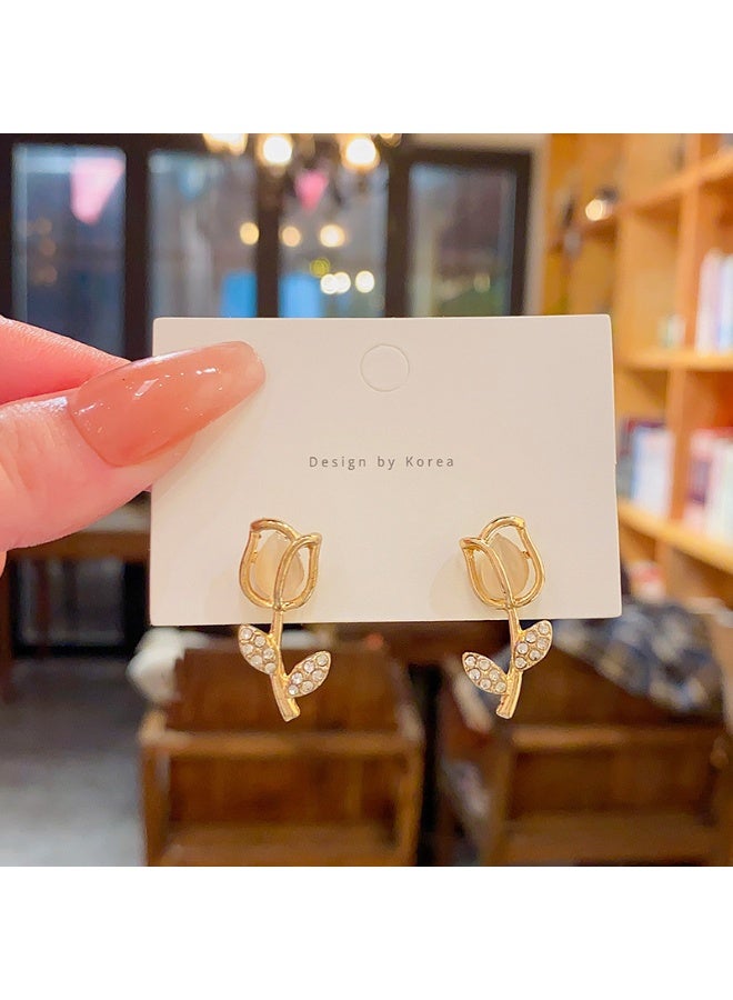 Lavida Tulip opal drop earrings with gold-plated zircon flowers, suitable for women daily wear and gifting - Image 1