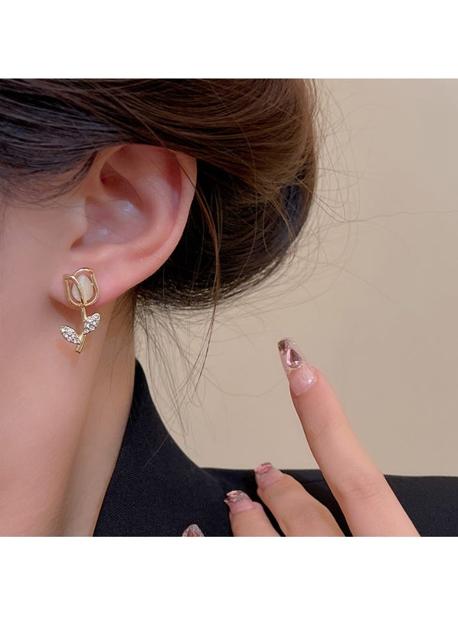 Lavida Tulip opal drop earrings with gold-plated zircon flowers, suitable for women daily wear and gifting - Image 2