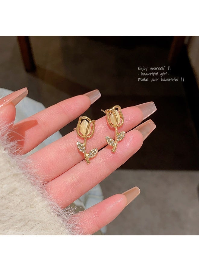 Lavida Tulip opal drop earrings with gold-plated zircon flowers, suitable for women daily wear and gifting - Image 4