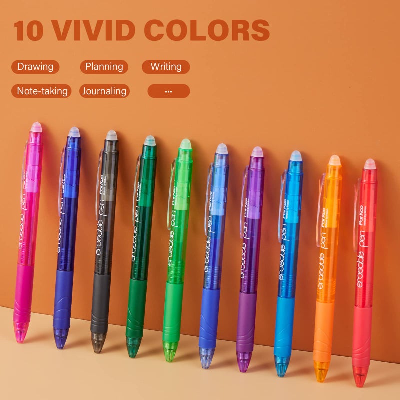 ParKoo Retractable Erasable Gel Pens Clicker, Fine Point 0.7mm, Assorted Color Inks for Drawing Writing, 10-Pack - Image 5