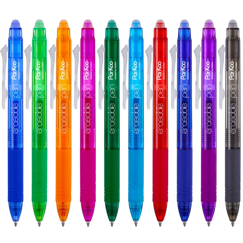 ParKoo Retractable Erasable Gel Pens Clicker, Fine Point 0.7mm, Assorted Color Inks for Drawing Writing, 10-Pack - Image 1
