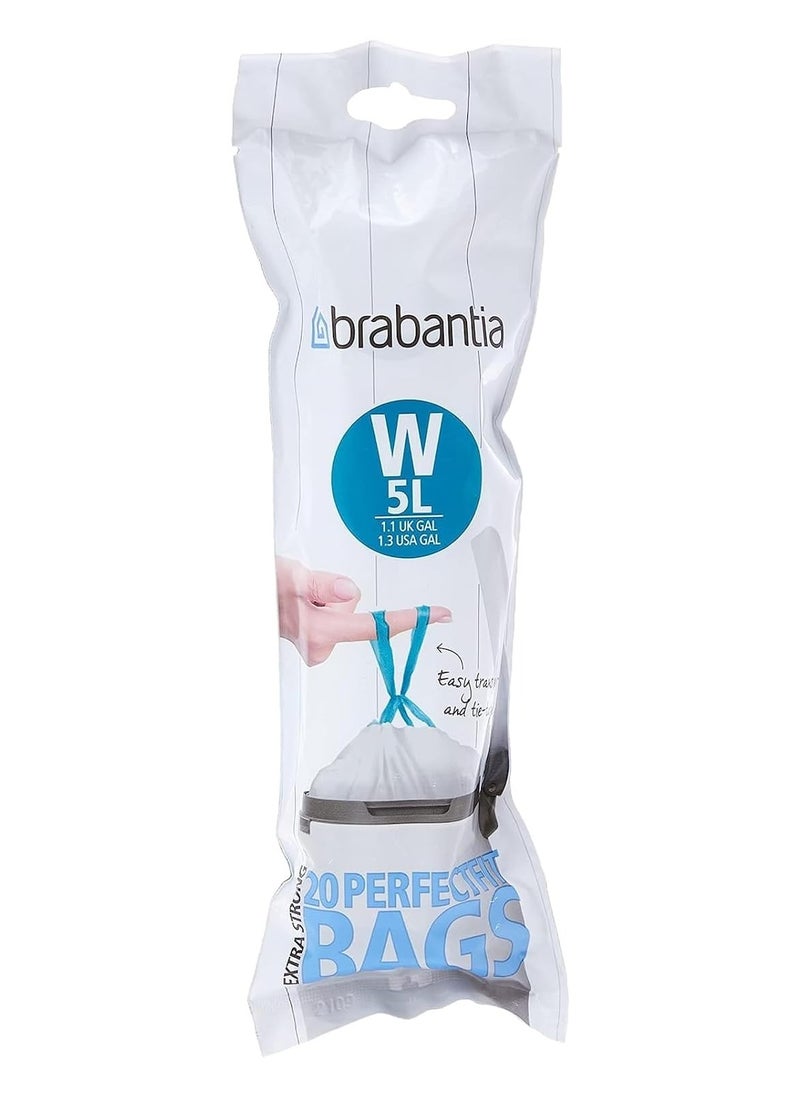 brabantia Brabantia IdealFit Bin Liners (Size W/5 Litre) Quality Thick Plastic Trash Bags with 20 Bags), White  - Image 1