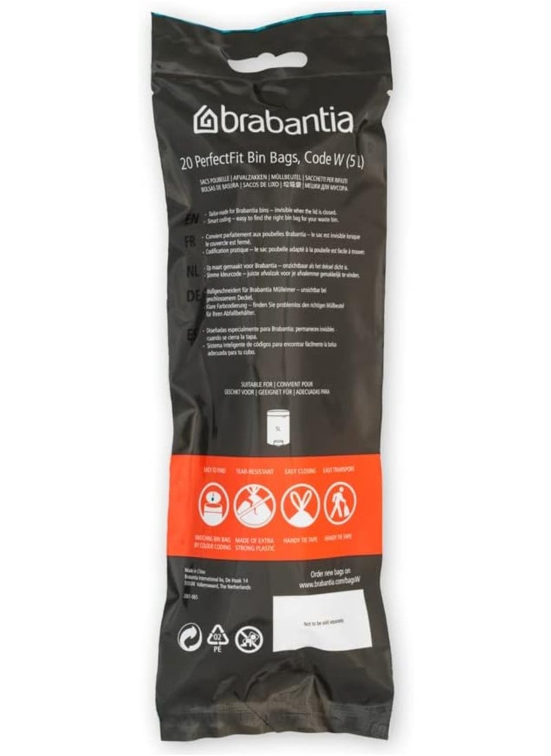 brabantia Brabantia IdealFit Bin Liners (Size W/5 Litre) Quality Thick Plastic Trash Bags with 20 Bags), White  - Image 5