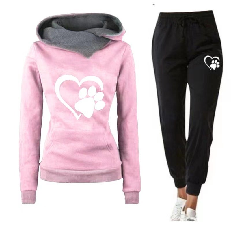Womens Casual Printed Hoodie Sweatshirt Set Black  - Image 5