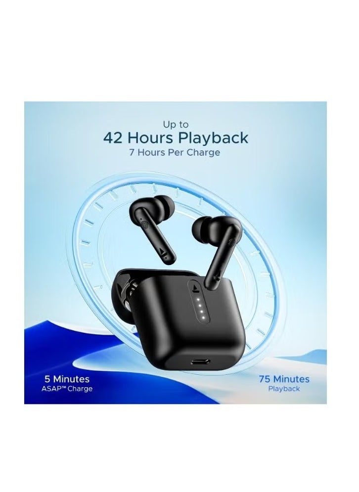 Haino Teko Airdopes 141 Bluetooth TWS Earbuds with 42H Playtime, Low Latency Mode for Gaming, ENx Tech, IWP, IPX4 Water Resistance, Smooth Touch Controls, Bold Black - Image 2