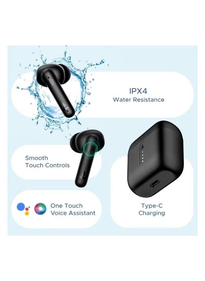 Haino Teko Airdopes 141 Bluetooth TWS Earbuds with 42H Playtime, Low Latency Mode for Gaming, ENx Tech, IWP, IPX4 Water Resistance, Smooth Touch Controls, Bold Black - Image 3