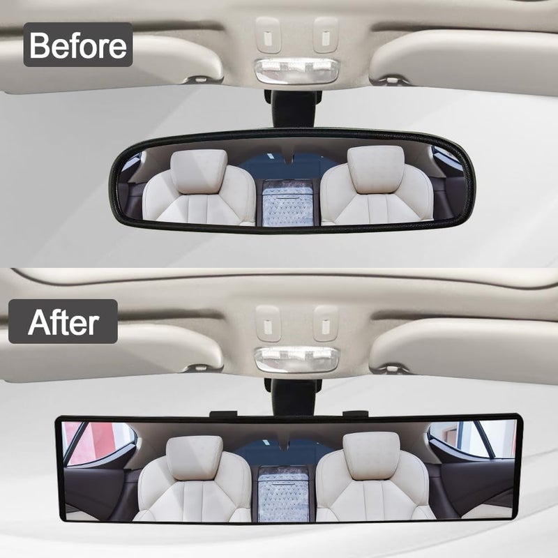 Lecctso Car Rear View Mirror, 11.8 Inch Clip-On Panoramic Rearview Car Wide Angle Mirror, HD Clear Tint, 360 Degrees Adjustable Convex Surface to Reduce Blind Spots Universal for Truck, Car, SUV - Image 4