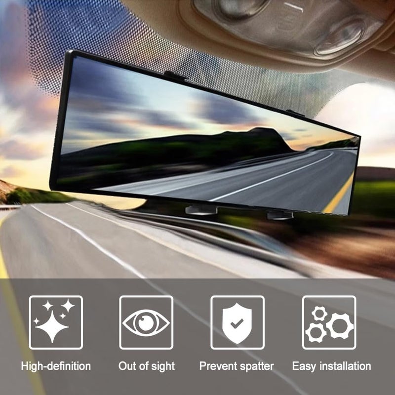 Lecctso Car Rear View Mirror, 11.8 Inch Clip-On Panoramic Rearview Car Wide Angle Mirror, HD Clear Tint, 360 Degrees Adjustable Convex Surface to Reduce Blind Spots Universal for Truck, Car, SUV - Image 3