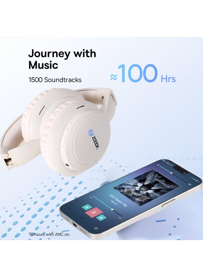 Zoook ENIGMA Wireless Headphones Bluetooth 5.0 Over-Ear Headset with Mic Hybrid Active Noise Cancelling Hi-Res Audio 30H Battery Wearing Detection Foldable for Travel, Work, Music, Call UAE Version - Image 3