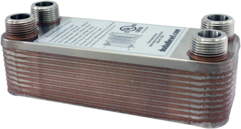 Duda Energy HX1220:M34 B3-12A 20 Plate Stainless Steel Heat Exchanger with 3/4" Male NPT Ports Copper Brazed, 2" Height, 2.9" Width, 7.5" Length - Image 1
