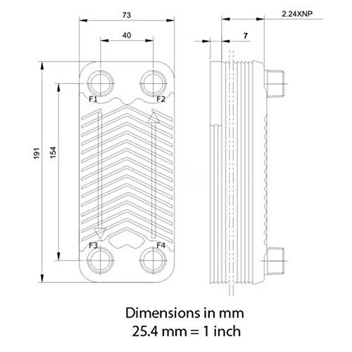 Duda Energy HX1220:M34 B3-12A 20 Plate Stainless Steel Heat Exchanger with 3/4" Male NPT Ports Copper Brazed, 2" Height, 2.9" Width, 7.5" Length - Image 3