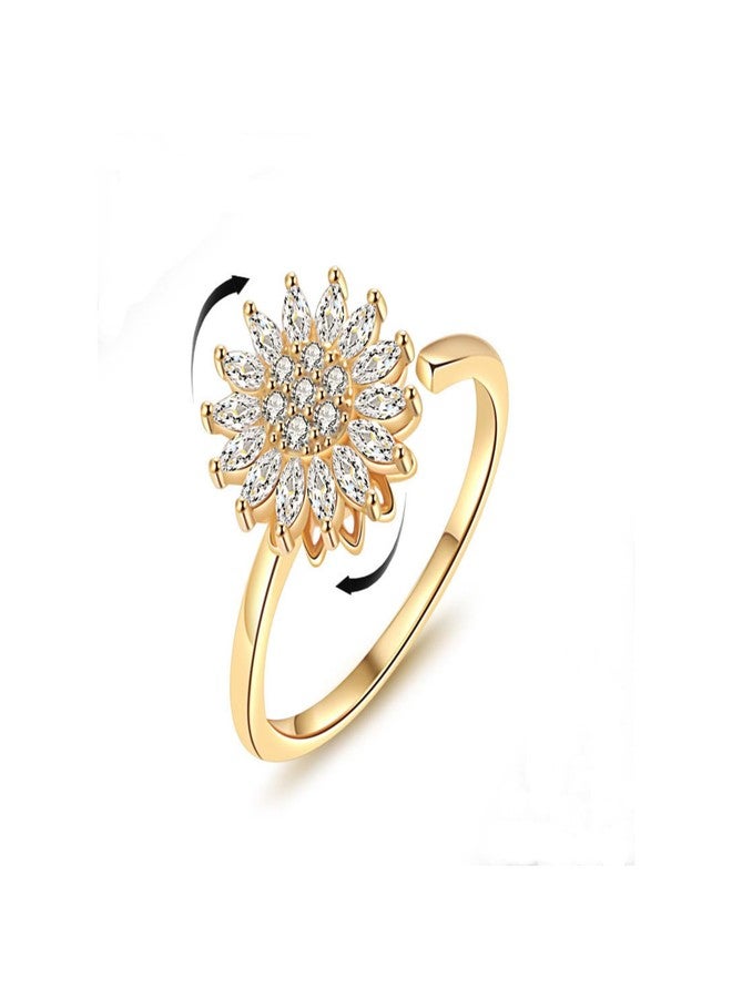 KONPJE Fidget Ring Sunflower Ring for Women Gold Anxiety Crystal Rings Cubic Zirconia Sunflower Spinning Ring Open Adjustable Fidget Sun Rings for Men Trendy Jewelry - Image 1
