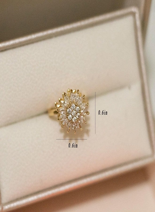 KONPJE Fidget Ring Sunflower Ring for Women Gold Anxiety Crystal Rings Cubic Zirconia Sunflower Spinning Ring Open Adjustable Fidget Sun Rings for Men Trendy Jewelry - Image 3