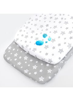 Moonsea Moonsea Bedside Sleeper Bassinet Sheets Waterproof 2 Pack Compatible with Mika Micky & MiClassic & Milliard Bassinet, Fit Most Bedside Sleeper Bassinet Mattress, Grey & White  - Image 1