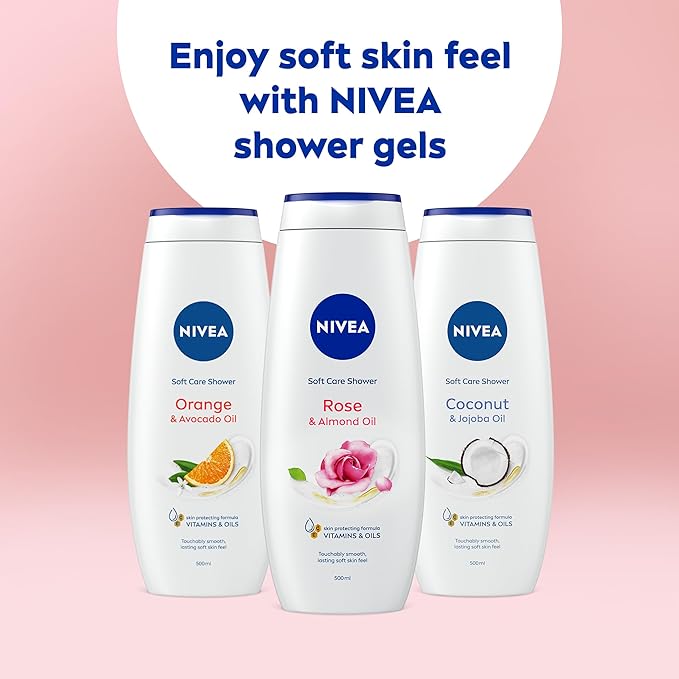 NIVEA Rose Almond Oil Shower Cream 500 ml Pack of 6 Moisturising Shower Gel with Almond Oil Luxurious Body Wash for Women Body Wash with Vitamin C E
