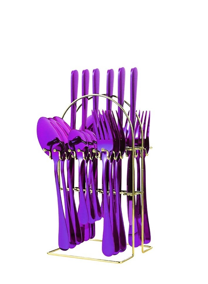 الأزرق جي دبليو 24 قطعة الفولاذ المقاوم للصدأ أدوات المائدة مجموعة سكين وشوكة ملعقة مجموعة مع حامل هدية عيد ميلاد - Image 1