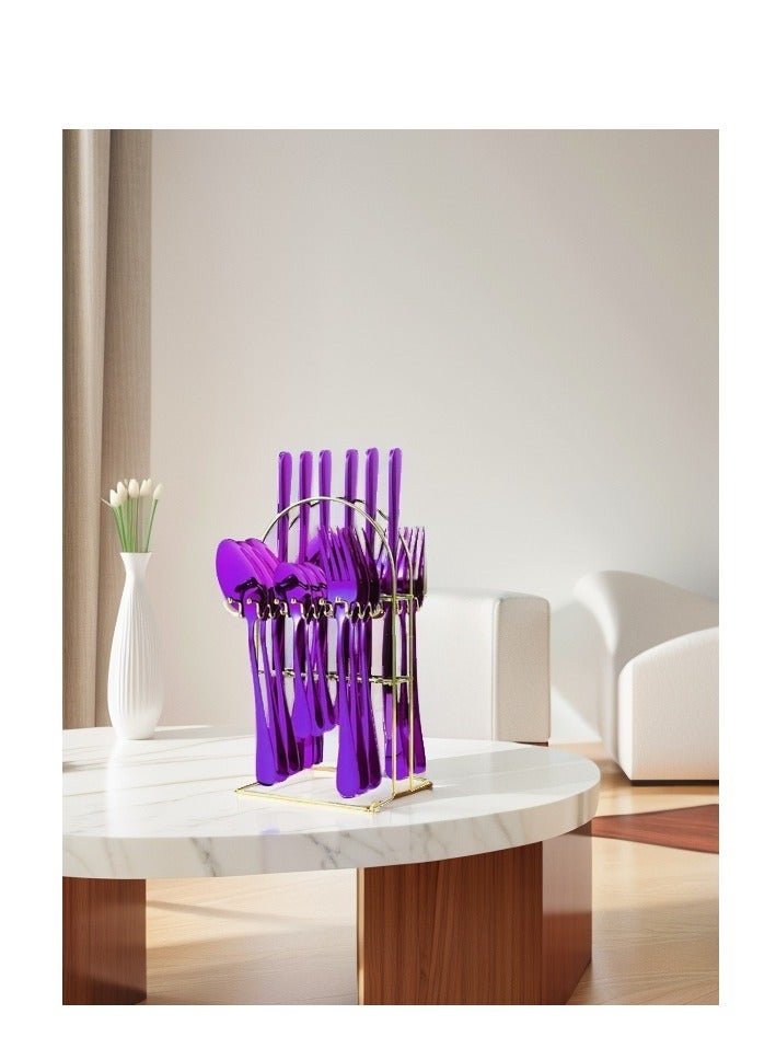 الأزرق جي دبليو 24 قطعة الفولاذ المقاوم للصدأ أدوات المائدة مجموعة سكين وشوكة ملعقة مجموعة مع حامل هدية عيد ميلاد - Image 2