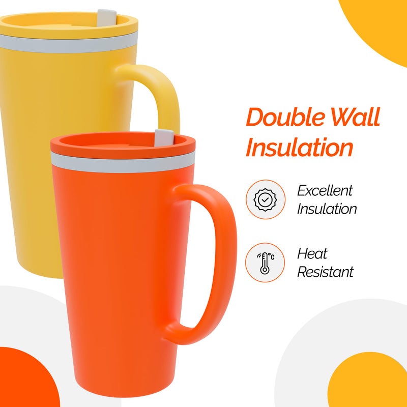 Copco Cone Desk Mug, 16 oz (Set of 2) - Double Wall Insulated Mugs with Handle, Reusable Tumbler Set with Twist-Off Spill Resistant Lid, BPA-Free, Microwave & Dishwasher Safe (Orange/Mustard) - Image 3