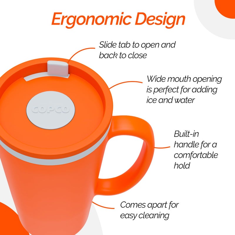 Copco Cone Desk Mug, 16 oz (Set of 2) - Double Wall Insulated Mugs with Handle, Reusable Tumbler Set with Twist-Off Spill Resistant Lid, BPA-Free, Microwave & Dishwasher Safe (Orange/Mustard) - Image 5