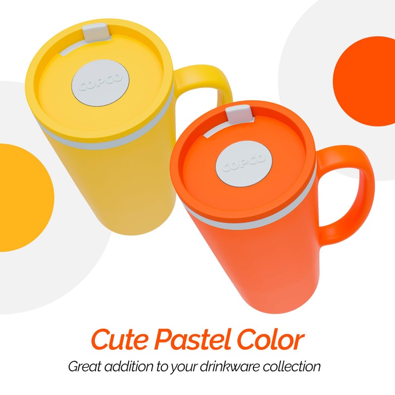 Copco Cone Desk Mug, 16 oz (Set of 2) - Double Wall Insulated Mugs with Handle, Reusable Tumbler Set with Twist-Off Spill Resistant Lid, BPA-Free, Microwave & Dishwasher Safe (Orange/Mustard) - Image 4