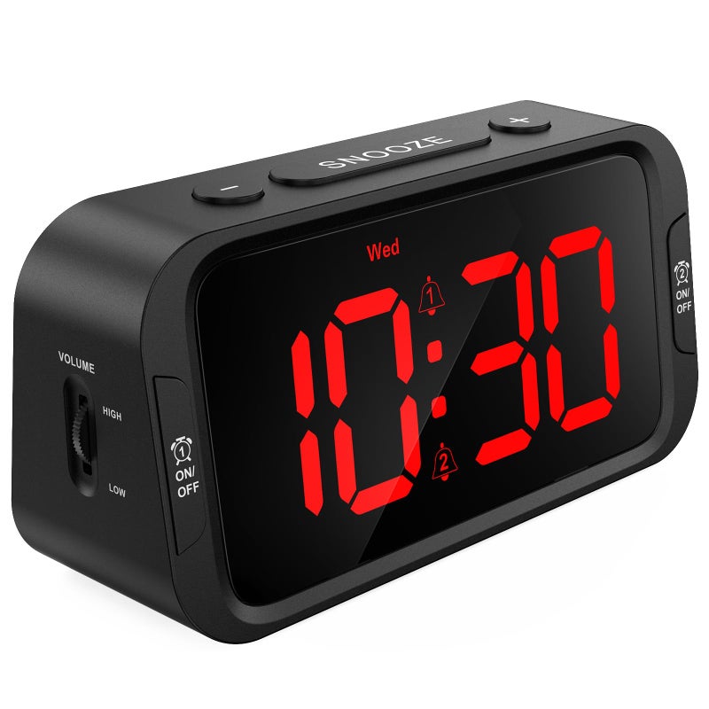 Odokee Digital Dual Alarm Clock for Bedroom Easy to Set 0100 Dimmer USB Charger 5 Sounds Adjustable Volume WeekdayWeekend Mode Snooze 1224Hr Battery Backup Compact Clock for BedsideRed