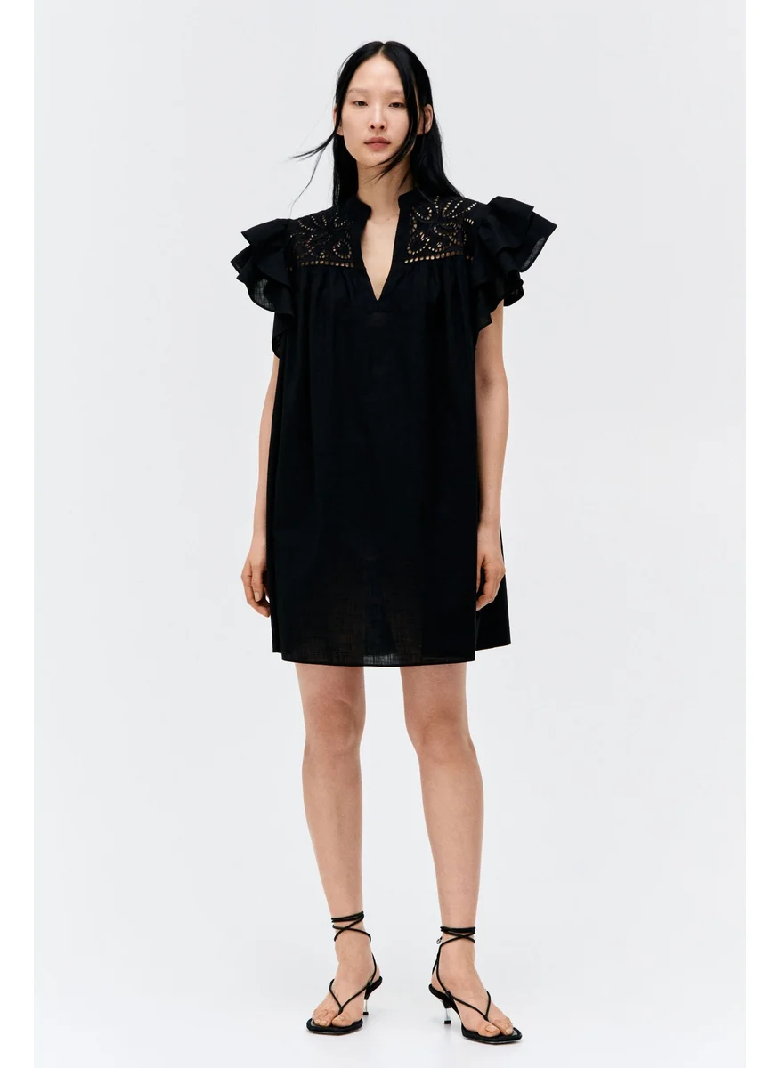 H&M Flutter-Sleeve Dress With Broderie Anglaise