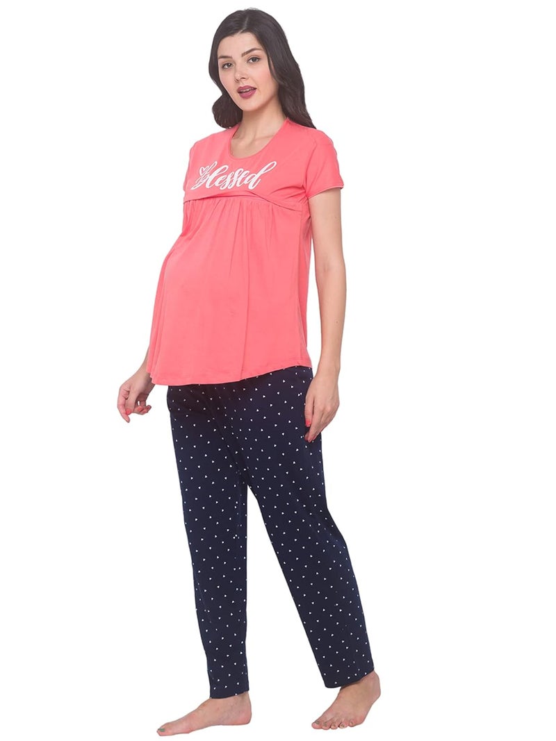AV2 Store Women Cotton Printed Maternity & Feeding Top & Pajama Set 2239 - Image 3