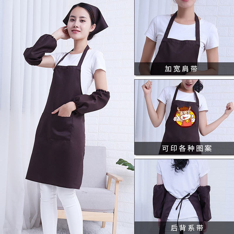 Manufacturer Three-Piece Set Of Advertising Aprons, Korean Style Fashionable Home Kitchen Aprons, Adult Sleeveless Aprons, Sleeves And Headscarves - Image 2