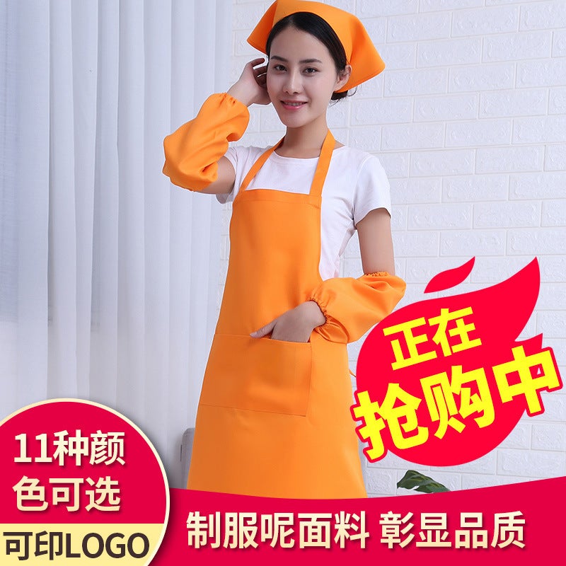 Manufacturer Three-Piece Set Of Advertising Aprons, Korean Style Fashionable Home Kitchen Aprons, Adult Sleeveless Aprons, Sleeves And Headscarves - Image 3