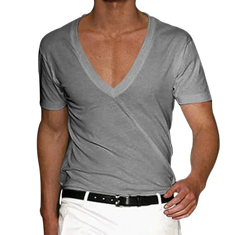 2025 and Men''s Short-Sleeved V Neck T-Shirt Men''s Slim Pure Color Casual T-Shirt Short-Sleeved Men - Image 4