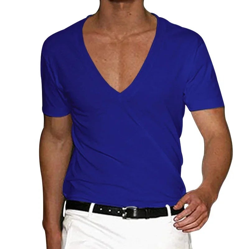 2025 and Men''s Short-Sleeved V Neck T-Shirt Men''s Slim Pure Color Casual T-Shirt Short-Sleeved Men - Image 5