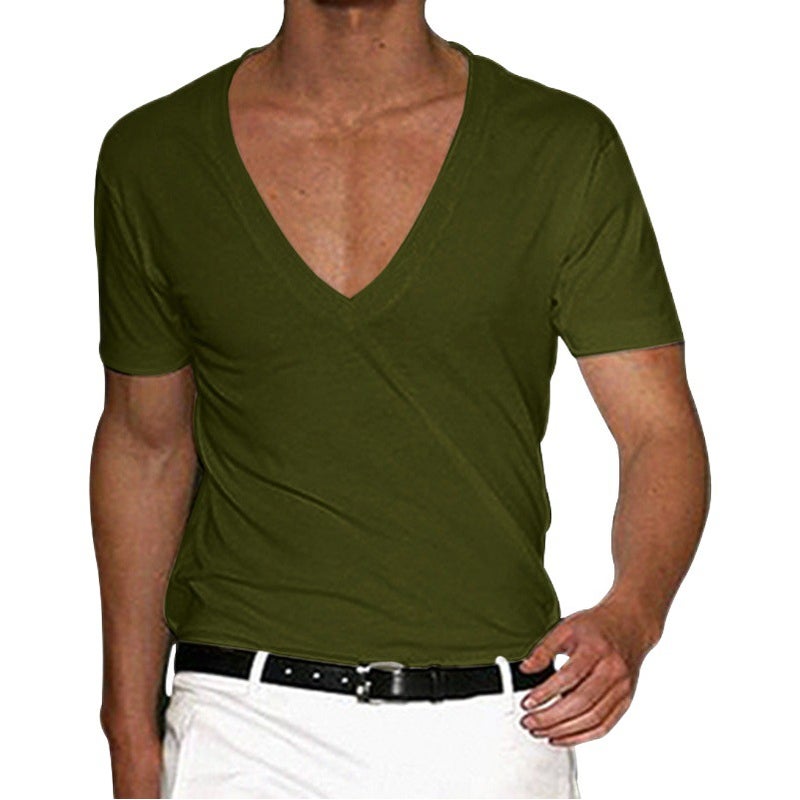 2025 and Men''s Short-Sleeved V Neck T-Shirt Men''s Slim Pure Color Casual T-Shirt Short-Sleeved Men - Image 2