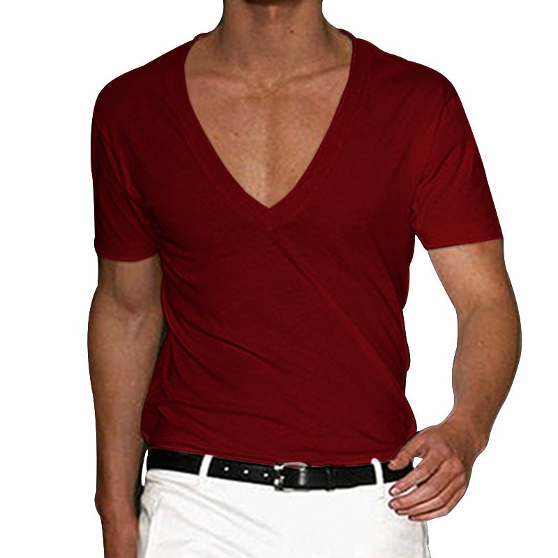 2025 and Men''s Short-Sleeved V Neck T-Shirt Men''s Slim Pure Color Casual T-Shirt Short-Sleeved Men - Image 1