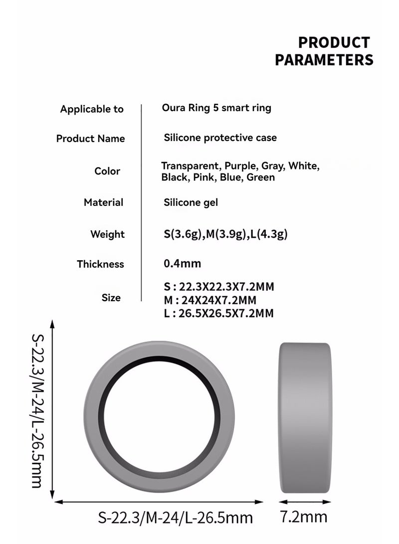 متوافق مع Oura حلقة 5 حامي غطاء الحالة ، M الحجم 24mm 3.9g ، مادة السيليكون ، ناعمة ودودية للجلد ، غير ملوثة بسهولة بالغبار ، قابلة للتنظيف ، خفيفة الوزن ، سهلة التركيب - Image 5