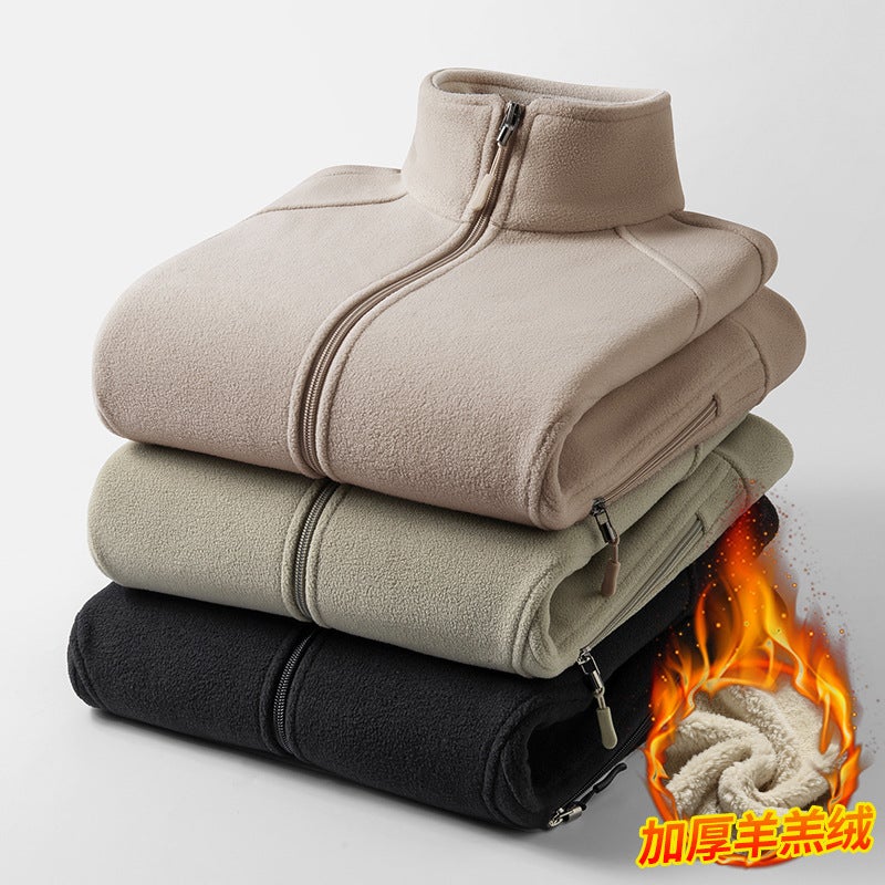 Velvet Polar Fleece Jacket Men'S Double-Sided Velvet Middle-Aged And Elderly Dad'S Thickeneded Warm Stand-Up Collar - Image 2
