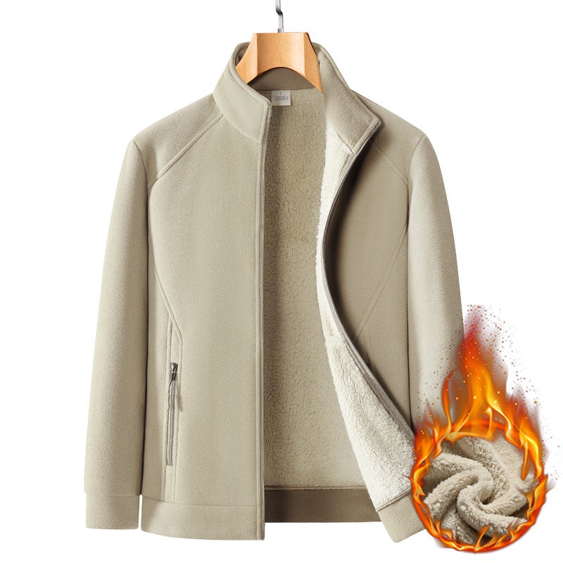 Velvet Polar Fleece Jacket Men'S Double-Sided Velvet Middle-Aged And Elderly Dad'S Thickeneded Warm Stand-Up Collar - Image 3