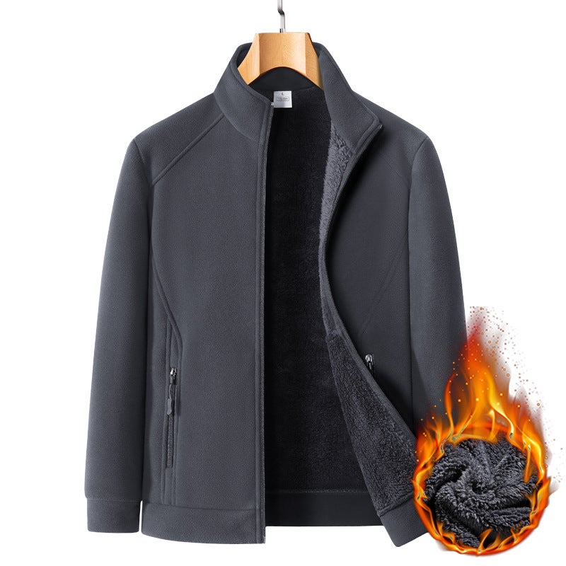 Velvet Polar Fleece Jacket Men'S Double-Sided Velvet Middle-Aged And Elderly Dad'S Thickeneded Warm Stand-Up Collar - Image 5