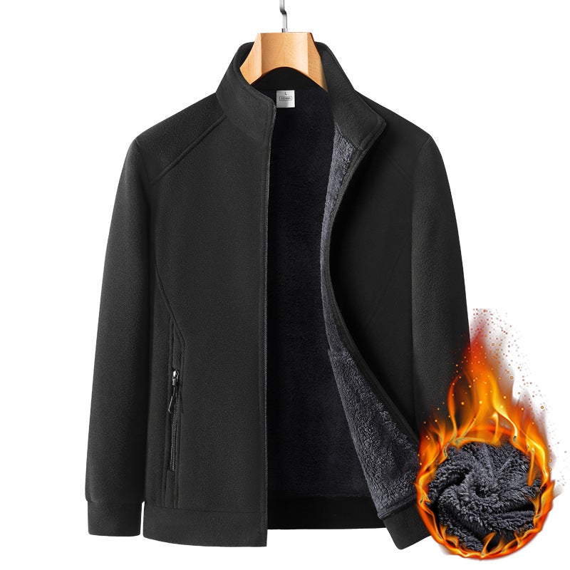 Velvet Polar Fleece Jacket Men'S Double-Sided Velvet Middle-Aged And Elderly Dad'S Thickeneded Warm Stand-Up Collar - Image 4